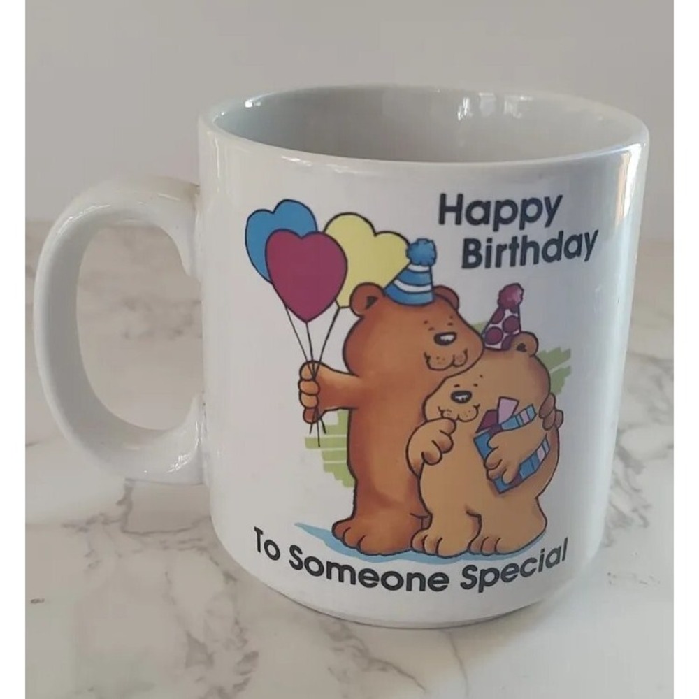 VTG 80s Russ Berrie Happy Birthday to Someone Special Bears Mug Retro Kitsch S3